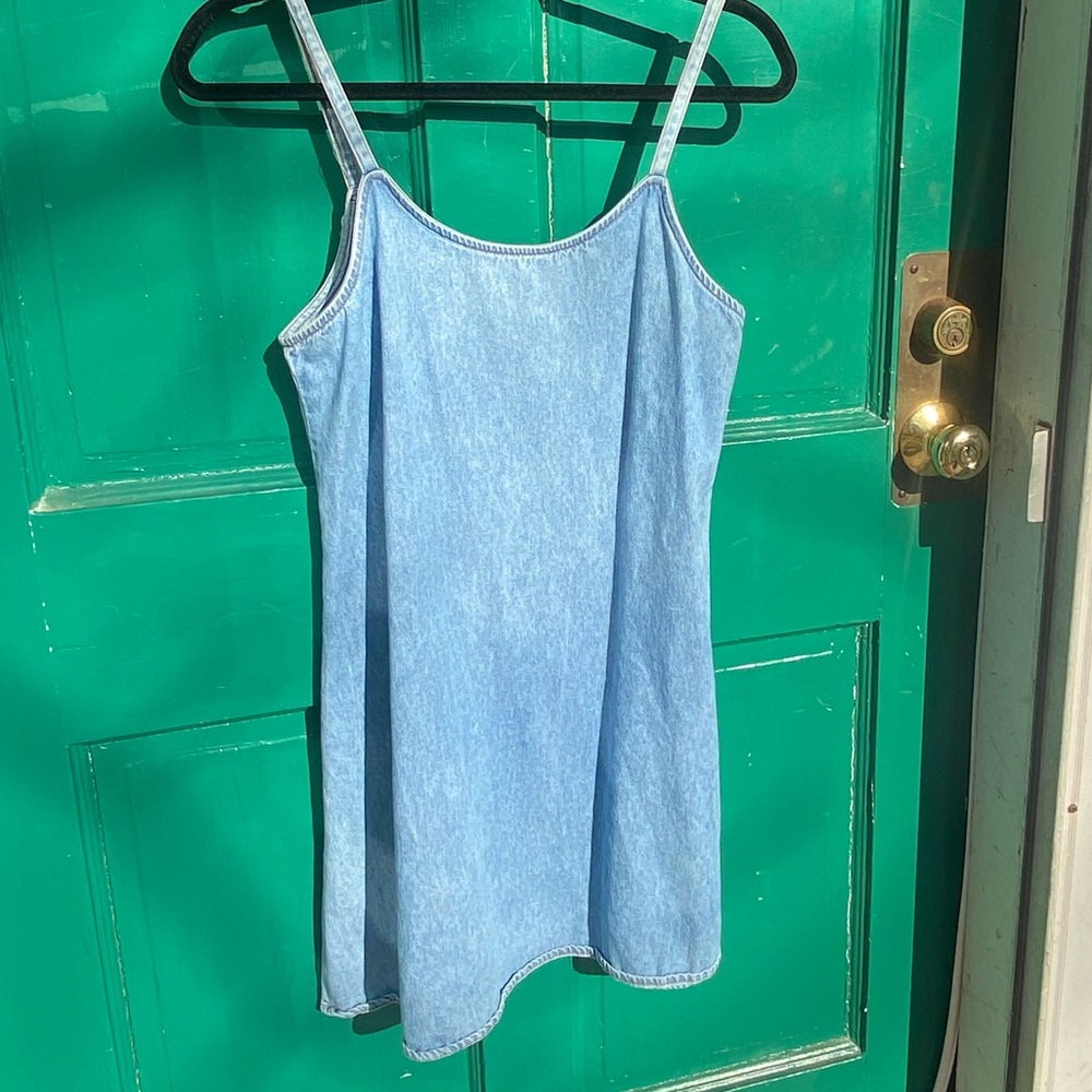 Vintage denim mini dress with spaghetti straps